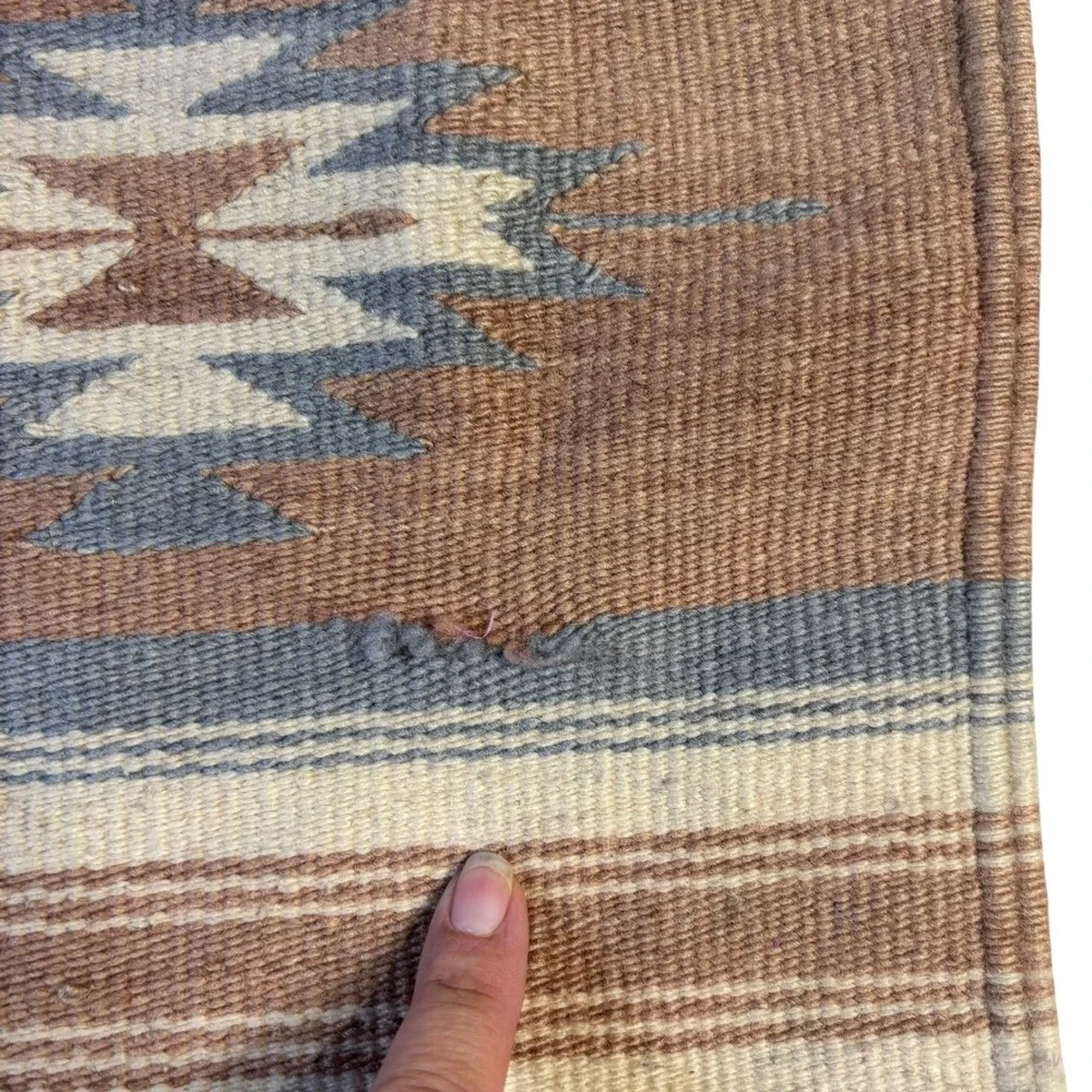 Southwestern Handwoven Wool Rug Tapestry Geometric Diamond Terracotta Blue 24x41